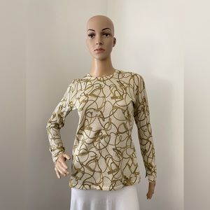 J. McLaughlin cream and gold long sleeve top/ Size Small